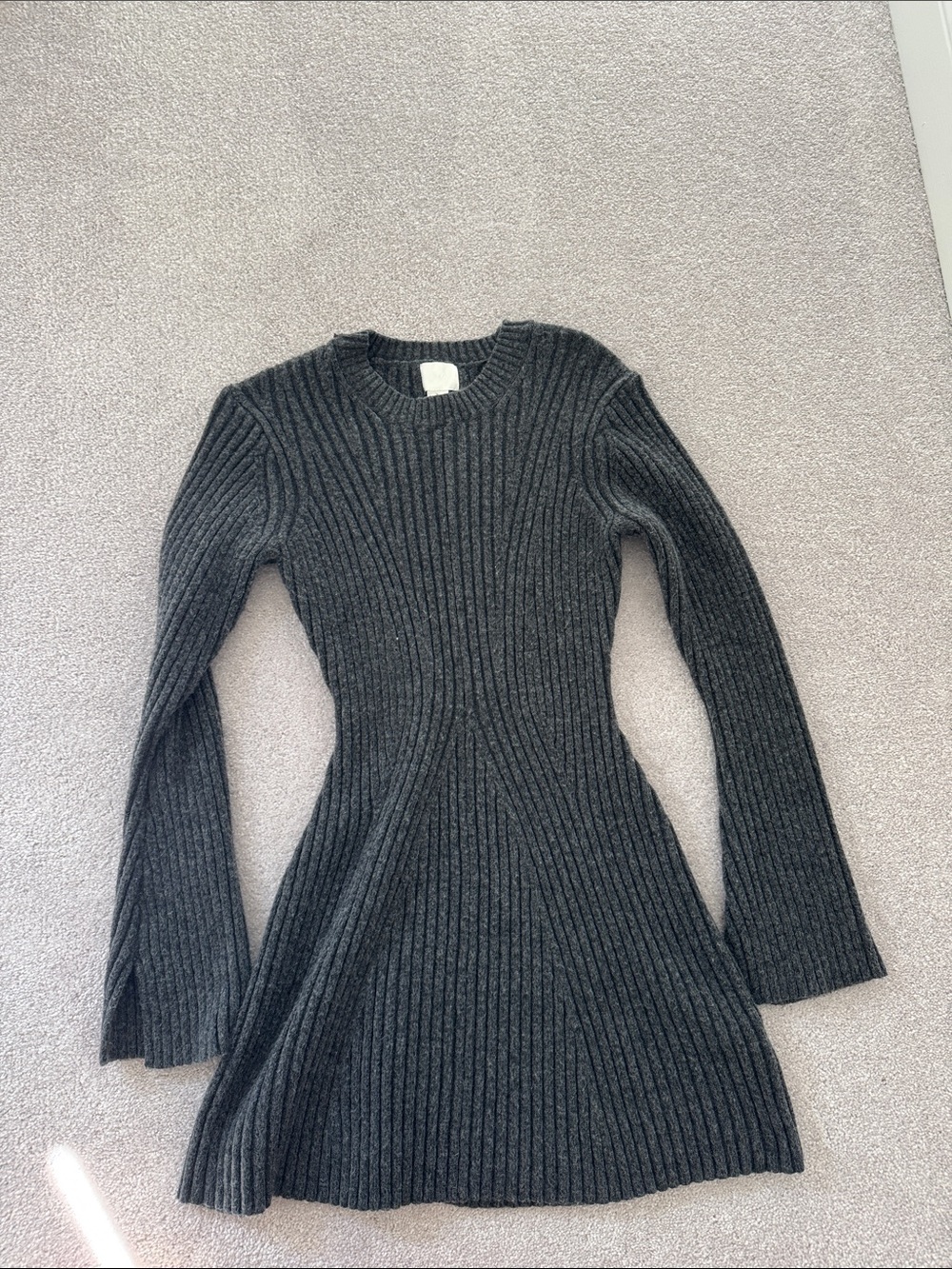 H&M Charcoal Ribbed Long-Sleeve Knit Dress